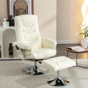 Massagesessel 5-Punkt mit Heizfunktion 360° drehbar PU-Leder für Wohnzimmer und Schlafzimmer Beige