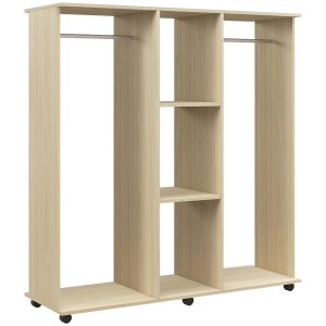 HOMCOM Armoire penderie Meuble de Rangement Mobile 6 roulettes 120L x 40l x 128H cm en bois naturel