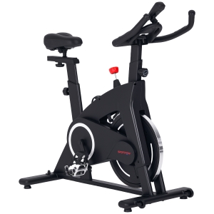SPORTNOW Cyclette Magnetica con Volano 10 kg, Sedile e Manubrio Regolabili, Monitor LCD, Porta Tablet, Nero