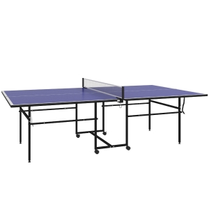 SPORTNOW Mesa de Ping-Pong Plegable con 4 Ruedas Red 2 Palas y 3 Pelotas para Interior y Exterior 274x152,5x75,5 cm Azul