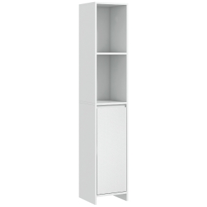 HOMCOM Columna Auxiliar de Baño Armario de Baño con Puerta 2 Estantes Abiertos Antivuelco Estilo Moderno 30x30x160 cm Blanco