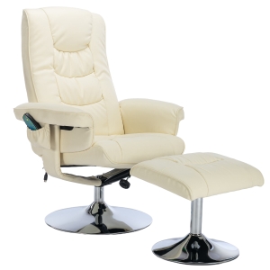 Poltrona girevole massaggiante a 5 punti con funzione riscaldante, in pelle PU, per soggiorno e camera da letto, 79x79x106 cm, Beige