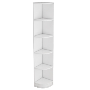 Libreria triangolare salvaspazio a 5 livelli in MDF, 42x30x180 cm, Bianco