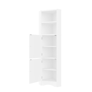 Dreieckiger Badezimmerschrank mit zwei offenen Ablagefächern, verstellbaren Trennwänden, 51,7 x 32 x 155,4 cm, Weiß