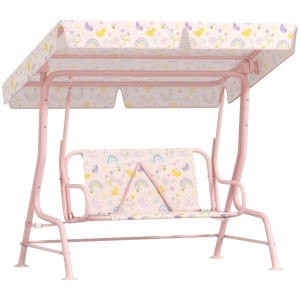 AIYAPLAY Dondolo per Bambini da Esterno a 2 Posti con Tettuccio Regolabile e Cinture di Sicurezza, 112x75x120 cm, Rosa
