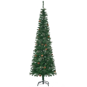 HOMCOM Kunstkerstboom, Slank, Met Dennenappels, Brandvertragend, 54 x 195 cm, Groen