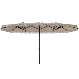 Outsunny Ombrellone Doppio a 12 Stecche con Manovella, in Poliestere e Acciaio, 450x265x260 cm, Bianco Crema