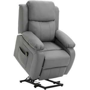 HOMCOM Elektrische opsta-fauteuil, afstandsbediening, kunstleerbekleding, gestoffeerde fauteuil met opsta-functie, Grijs