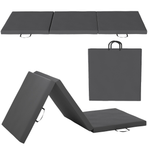 HOMCOM Foldable 3-panel gymnastics yoga pilates fitness mat with handles synthetic cover 180 x 60 x 5cm gray