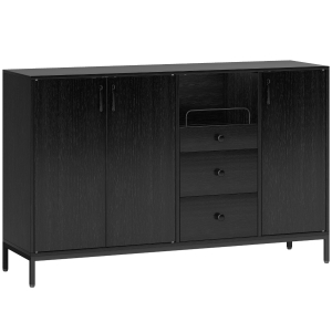 HOMCOM Sideboard mit 3 Türen Sideboard für Wohnzimmer mit 3 Schubladen Verstellbare Einlegeböden für Küche Flur Schwarz 143,5x40x90 cm