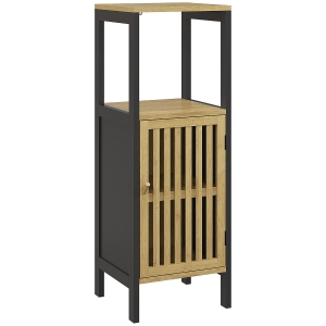 HOMCOM Slim Bathroom Cabinet, Free Standing Bamboo Cupboard with Adjustable Shelf