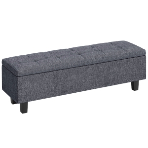 HOMCOM Linen-look storage upholstered bench with rubberwood legs for living room, bedroom, hallway, Dark Gray