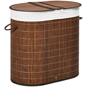 HOMCOM Laundry Basket Hamper, 100 L Capacity, Removable Lid, 38 cm x 38 cm x 57 cm, Brown