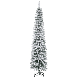 HOMCOM Artificial Christmas Tree, Snow-Flocked, Slim Design, Fire-Resistant, 210 cm, Green/White