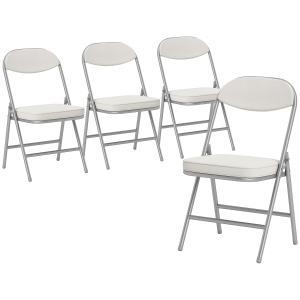 HOMCOM 4-Piece Padded Folding Chairs Set, Foldable Chairs with Cord Upholstery, Backrest, Metal Frame, Cream White