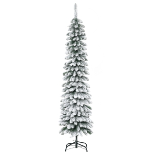 HOMCOM Artificial Christmas Tree, Snow-Covered, Slim Design, Fireproof, 180 cm, Green/White