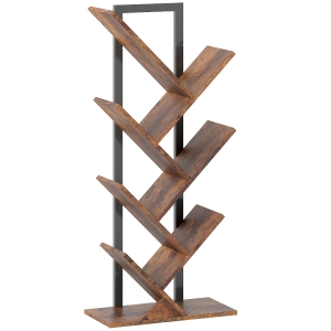 HOMCOM Bookshelf Standing Shelf with 7 Levels Narrow Tree-Shaped Shelf for Office, Rustic Brown