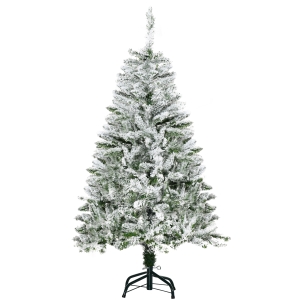 HOMCOM Artificial Christmas Tree, Snow Effect, Flame-Retardant, Hinge Construction, Green/White