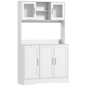 HOMCOM Kitchen cabinet, Scandinavian design, 4 cabinets, adjustable shelves, glass doors, open area, particleboard, MDF, white