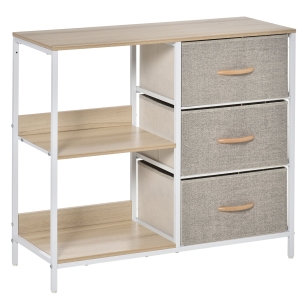 HOMCOM Cómoda de Estilo Industrial com Gavetas de Tecido Dobráveis e 2 Prateleiras 80x29x71 cm Madeira e Cinza Claro