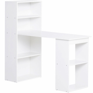 HOMCOM Desk, Office Desk, Computer Desk, 2 Shelves, 5 Shelf Levels, 120 cm x 55 cm x 120 cm, White