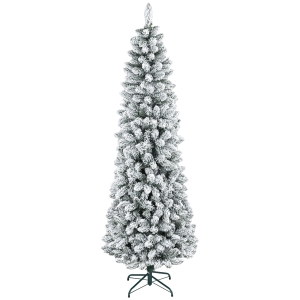 HOMCOM Artificial Christmas tree, flame-retardant, with artificial snow, slim, steel base, 75 x 210 cm, green