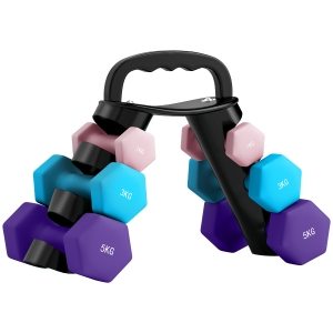 SPORTNOW Halterset met opbergrek, set met 6 halters voor fitness-training, 2 x 1kg, 2 x 3kg, 2 x 5kg