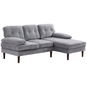HOMCOM Sofá de Canto com Chaise Longue em Forma de L Estofado em Poliéster para Sala Capacidade 250 kg 215x142x88 cm Cinza