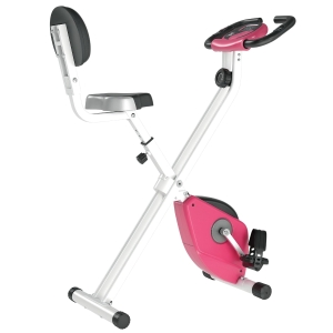 HOMCOM Cyclette Pieghevole da Fitness in Acciaio, Cyclette Magnetica Pieghevole da Casa con Altezza Regolabile, Resistenza Magnetica a 8 Livelli, Schermo LCD, 43x97x109cm, Rosa