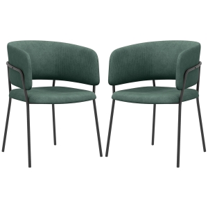 HOMCOM Set de Scaune, Scaune de Bucătărie Tapițate Moderne din Catifea cu Spate, Cotieră și Picioare Metalice, 57x53x73 cm, Verde