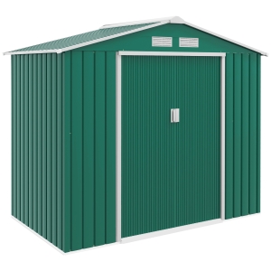 Outsunny Casetta da Giardino Porta Utensili in Lamiera con Porte Scorrevoli, 213x130x185cm, Verde