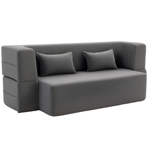 HOMCOM 2-Seater Foam Sleeper Sofa, Sofa Bed with Wide Armrests, 2 Cushions, 360 kg Load Capacity, Gray