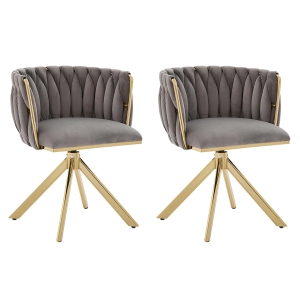 Set da 2 Sedie Girevoli a 180° con Supporto Lombare Ergonomico e Rivestimento Effetto Velluto, 56x50x70 cm, Grigio