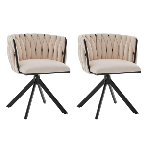 Set de 2 sillas giratorias de terciopelo, 180°-función giratoria, soporte lumbar ergonómico, 56x50x70 cm, Marfil