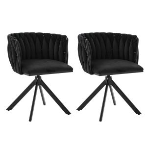 Set de 2 sillas giratorias de terciopelo, 180°-función giratoria, soporte lumbar ergonómico, 56x50x70 cm, Negro
