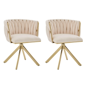 Set de 2 scaune pivotante din catifea, funcție de rotire 180°, suport lombar ergonomic, 56x50x70 cm, Fildeș