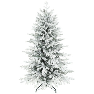 HOMCOM Kunstkerstboom, 150cm kerstboom met sneeuw, 1162 takken, inklapbare metalen standaard