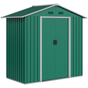 Outsunny 6.5ft x 3.5ft Garden Storage Shed, Large Metal Shed for Outdoor Storage with Double Sliding Doors and 4 Vents, Green