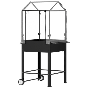 Outsunny Canteiro Elevado com Cobertura Plástica Rodas e Dreno 67x69x147 cm Preto