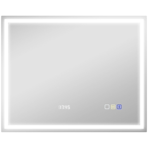 HOMCOM Espelho LED de Casa de Banho Bluetooth Interruptor Tátil Luz Ajustável de 3 Cores Anti-Embaçamento Memória 80x100 cm