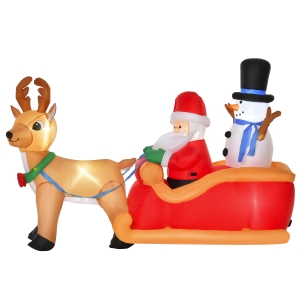 HOMCOM Pai Natal Insuflável 200 cm com Trenó e Renas 5 LEDs Auto‑Insuflável Impermeável