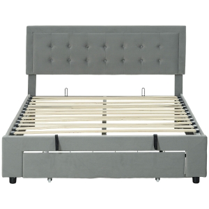 HOMCOM Cama de Casal 140x200 com Baú e Gaveta Cabeceira Reclinável Estofada Cinza Claro