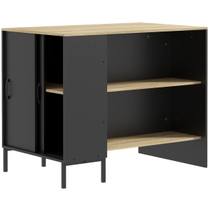 HOMCOM Balcão Auxiliar de Cozinha com 2 Prateleiras Abertas 1 Armário com Portas Deslizantes e Porta-Facas 114,5x70x90 cm Preto