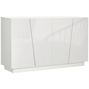 HOMCOM Armário Branco Brilhante 150x40x88 cm Portas Geométricas e Prateleira Ajustável