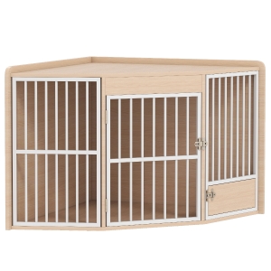 PawHut Gaiola para Cães 2 em 1 Mesa Auxiliar com Porta Giratória para Cães Pequenos e Médios 113x80x64 cm Cor Carvalho e Branco