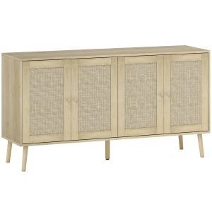 HOMCOM Sideboard mit Geflecht-Türen & verstellbaren Böden, 140 x 40 x 75 cm, Naturholzoptik