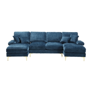 Divano componibile moderno grande in Chenille a forma di U, con Doppi Sedili Reclinabili,  Blu