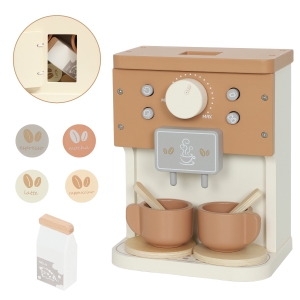 AIYAPLAY Holz-Spielset Kaffeemaschine für Kinder ab 3 Jahren mit Zubehör, Braun