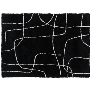 HOMCOM Modern Fluffy Area Rug, Geometric Pattern Washable Rug, Soft High Pile Floor Carpet for Living Room, Bedroom, Dining Room, Home Office, 170 x 120 cm, Black