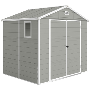 Outsunny Casetta da giardino, 4,1 m², con tetto a due falde, 240 x 190 x 180/228 cm, Grigio